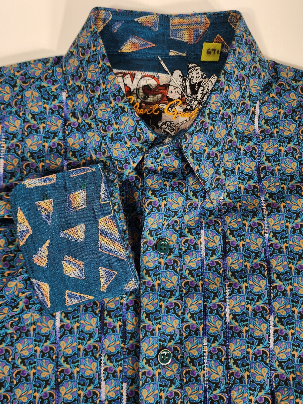 Robert Graham Blue Teal Purple Patterned Button-Down Shirt